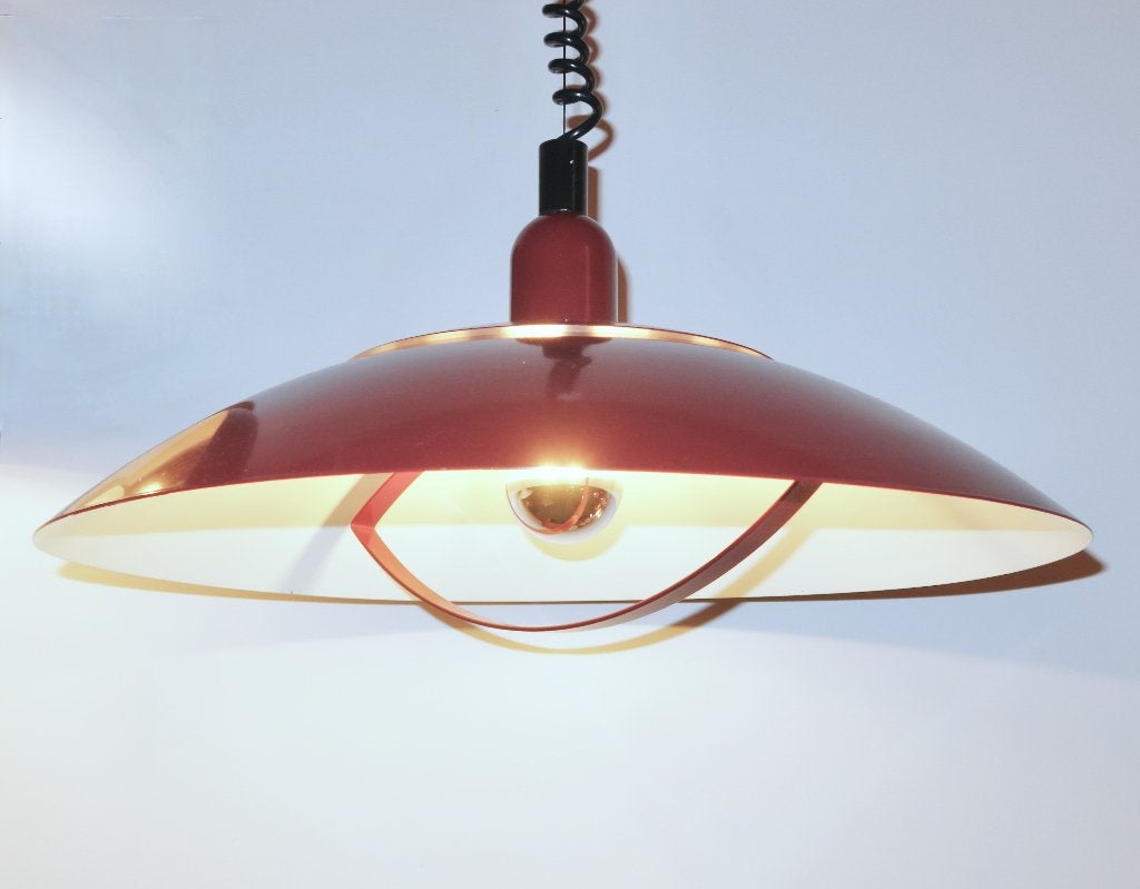 hanglamp metaal bordeaux rood hoogte instelbaar 70s 80s, Gebruikt, -, -, Vintage