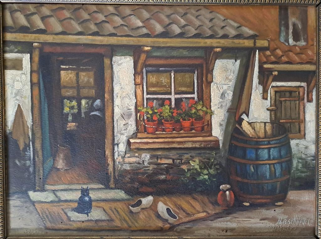 Olieverfschilderij door Bernardus P. SCHREGEL, Antiek en Kunst, Kunst | Schilderijen | Klassiek, Ophalen of Verzenden