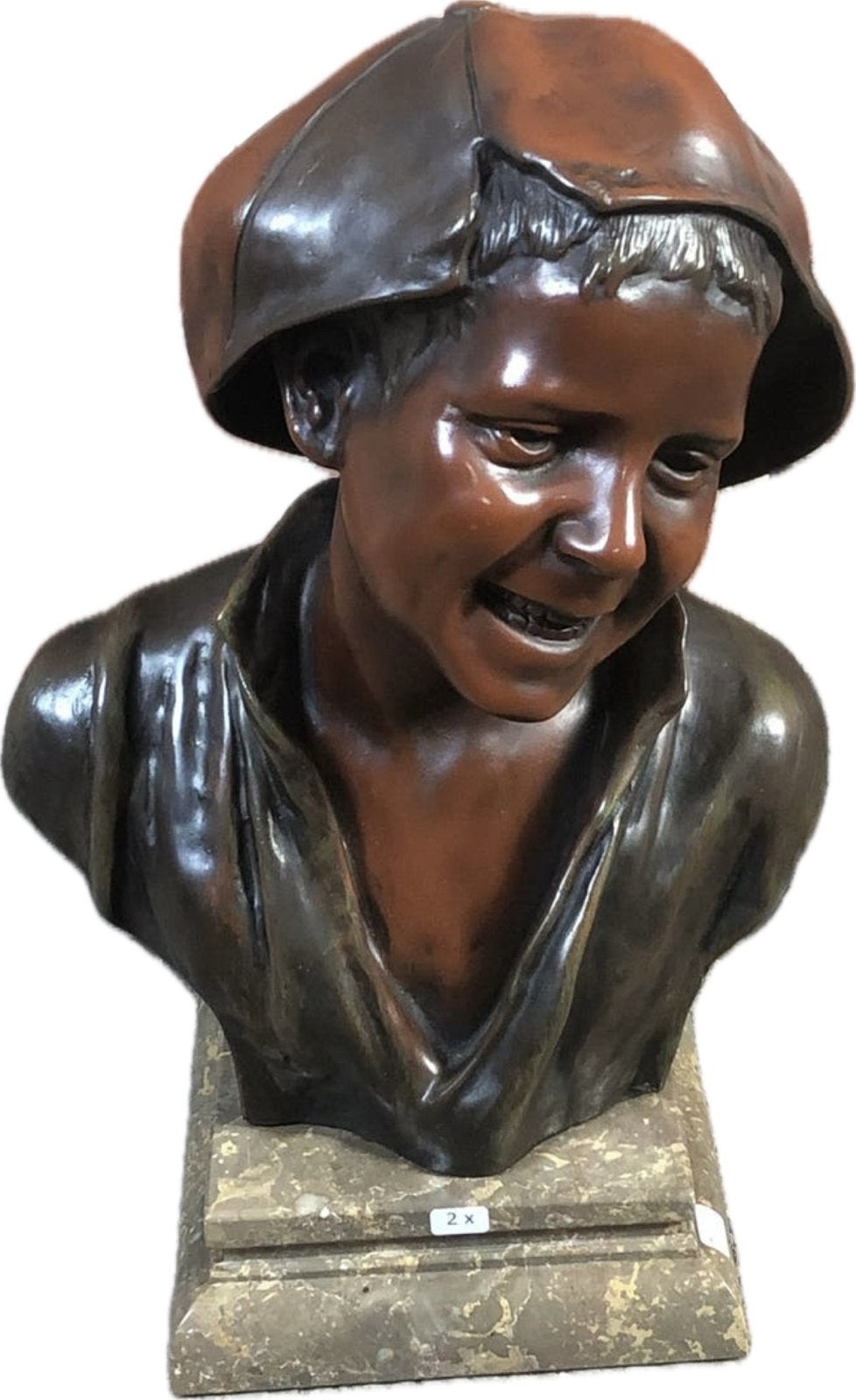 Giovanni de Martino stijl Buste “Gavroche, Scugnizzo”, Buste, Ophalen of Verzenden, Gepatineerd, 20 - 50 cm