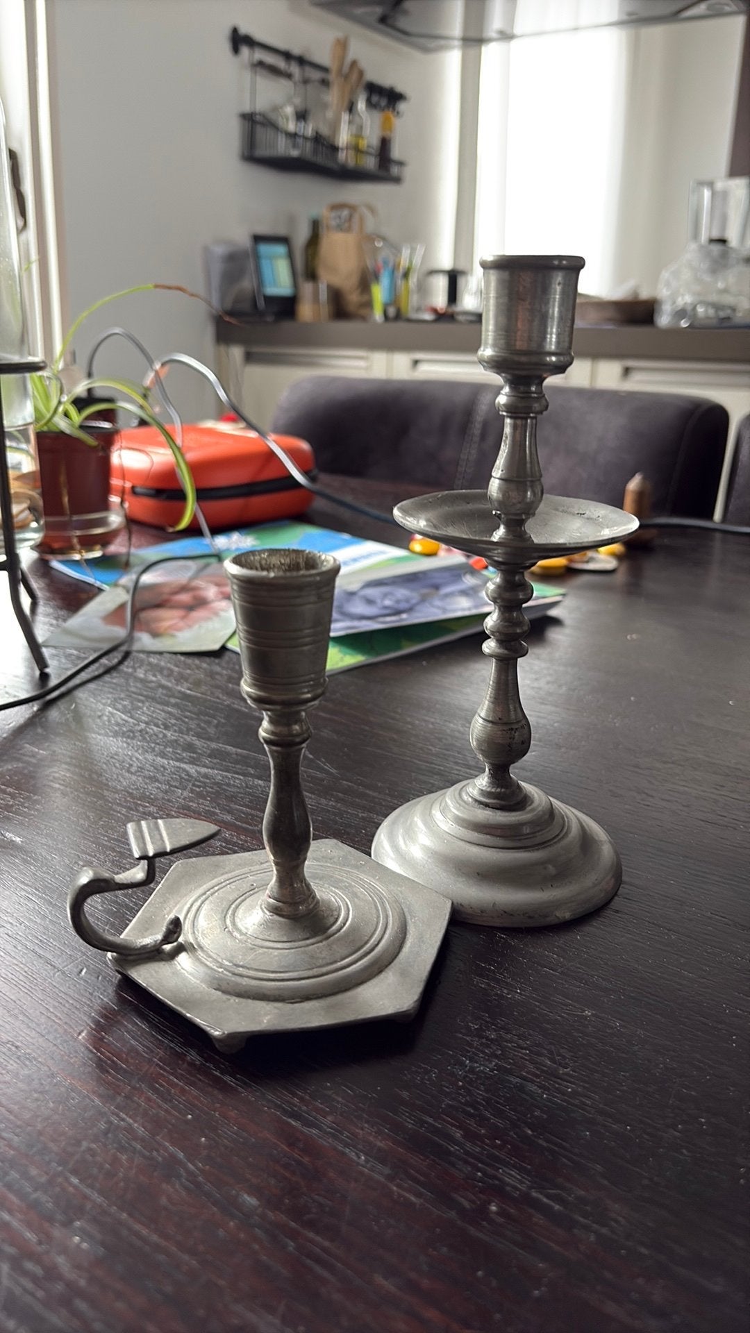 2 Vintage tinnen kandelaars, Ophalen, Overige materialen