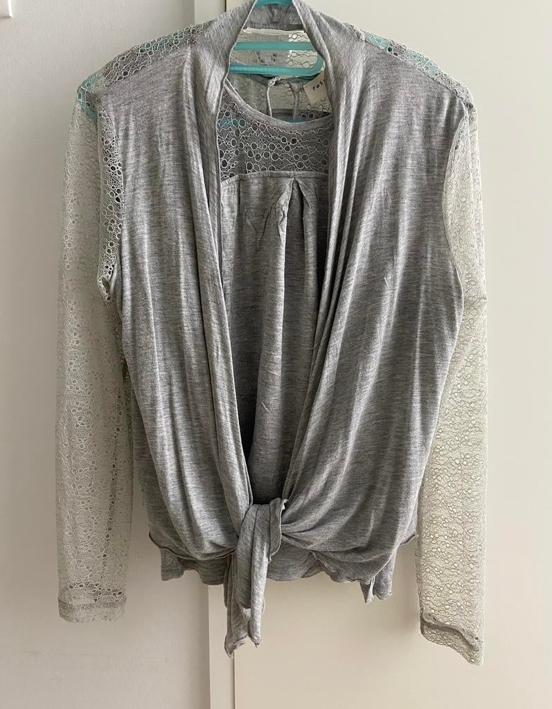 Setje van vestje en hemdje met kant maat S, Kleding | Dames, Ophalen of Verzenden, Zo goed als nieuw, Maat 36 (S), Grijs