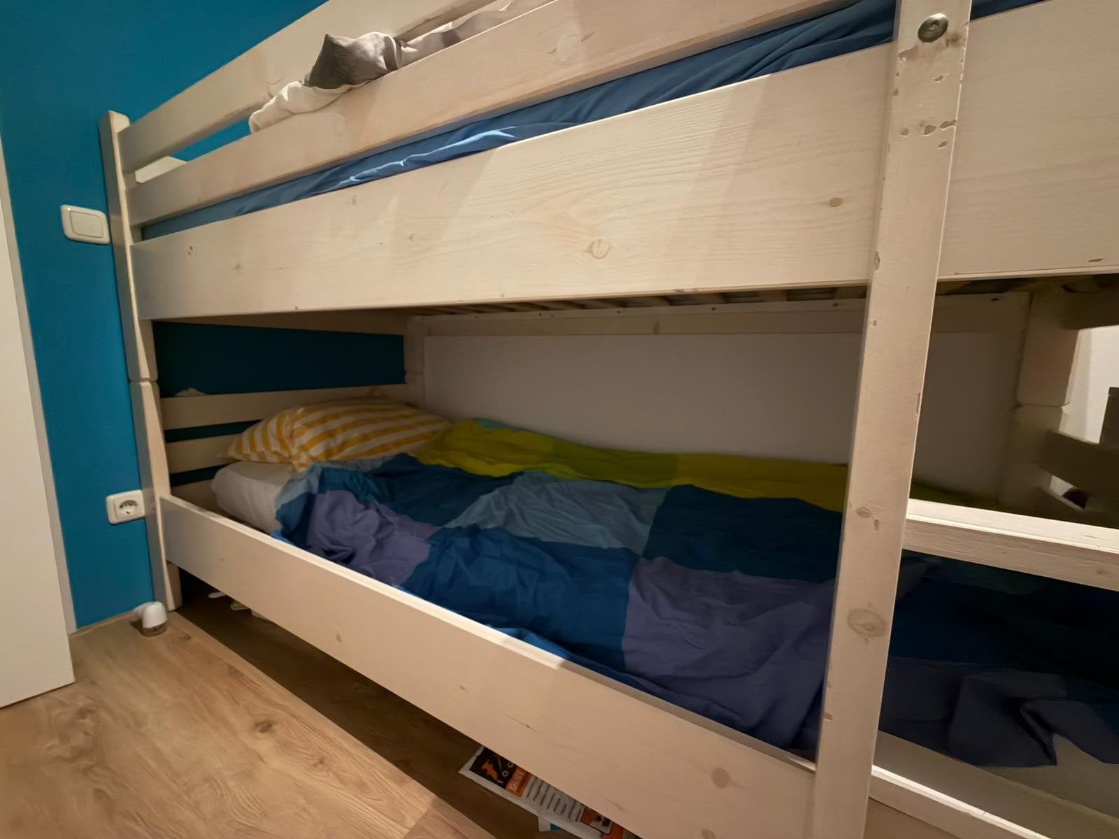 Houten stapelbed met trap, Ophalen, Gebruikt, 90 cm, 160 tot 180 cm