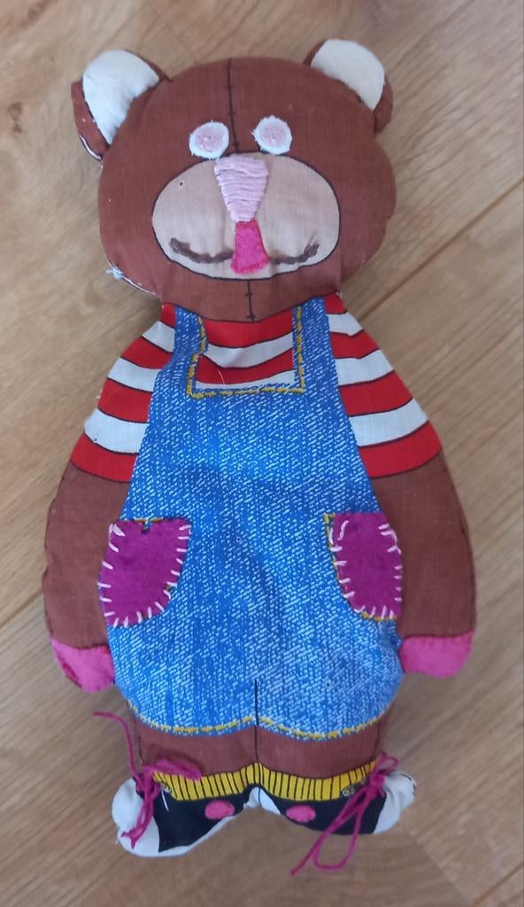 vintage beer/teddybeer/beer van stof/lappen patroon/beer, Ophalen of Verzenden, Gebruikt, Stoffen beer, Overige merken