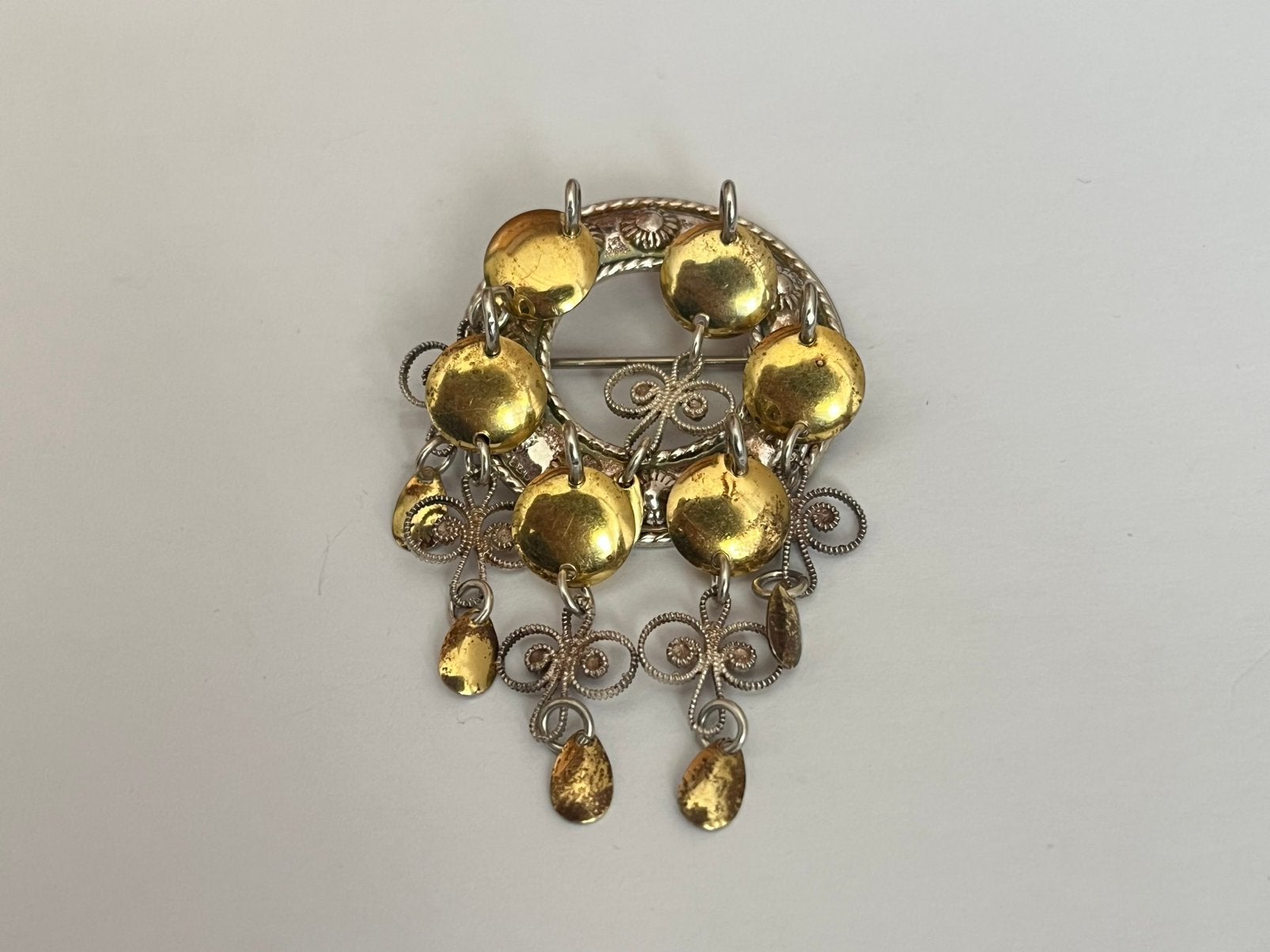 Broche solje Noorwegen antiek verguld zilver, Verzenden, Zilver, Broche, Verguld