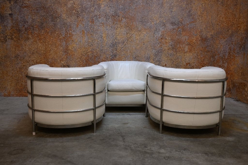 ZGANieuw 3 witte leren Zanotta Onda design fauteuils + bank, 75 tot 100 cm, Ophalen of Verzenden, Zo goed als nieuw, 75 tot 100 cm