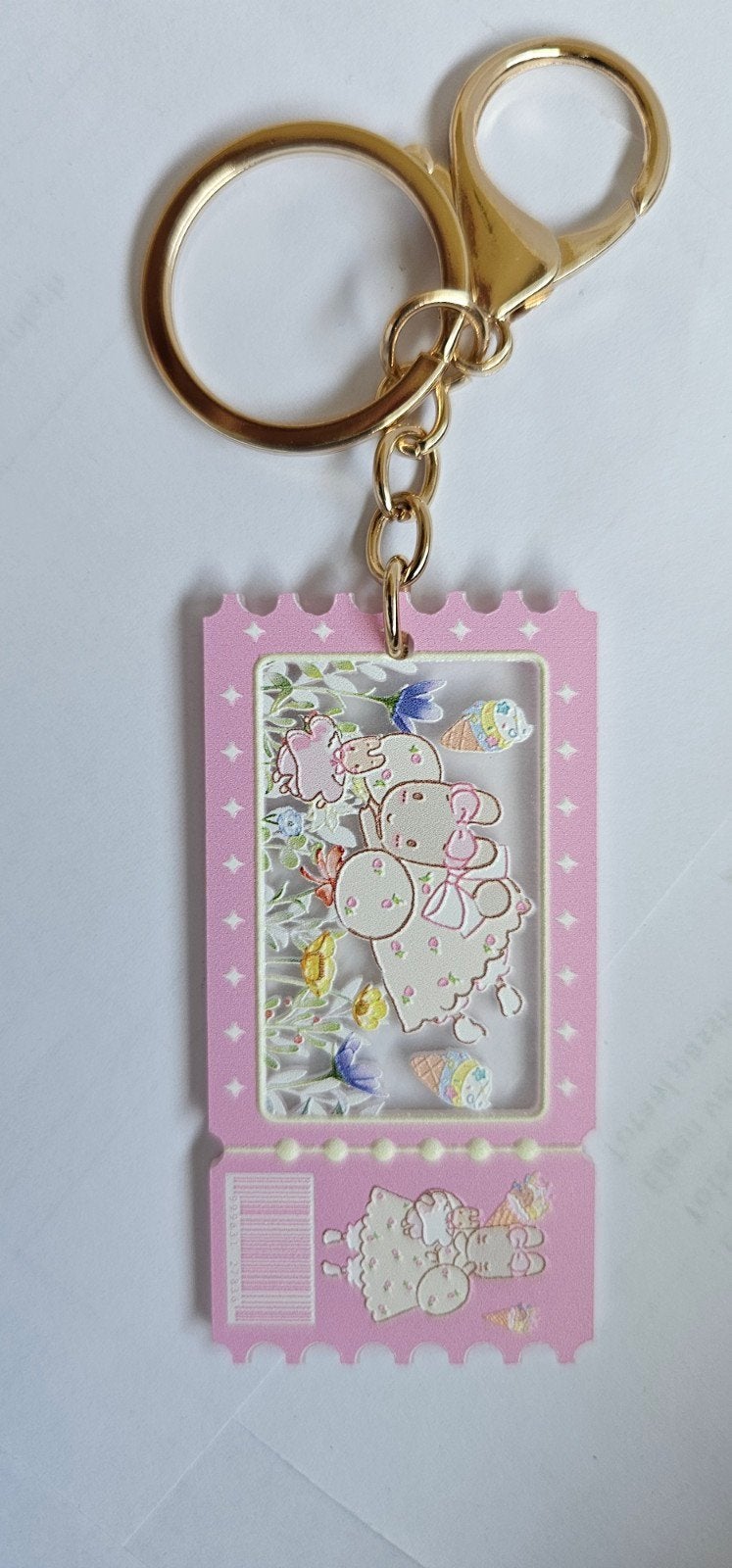 marroncream roze sleutelhanger met konijntjes en ijsjes, Verzamelen, Ophalen of Verzenden, Nieuw, Knuffel of Figuurtje