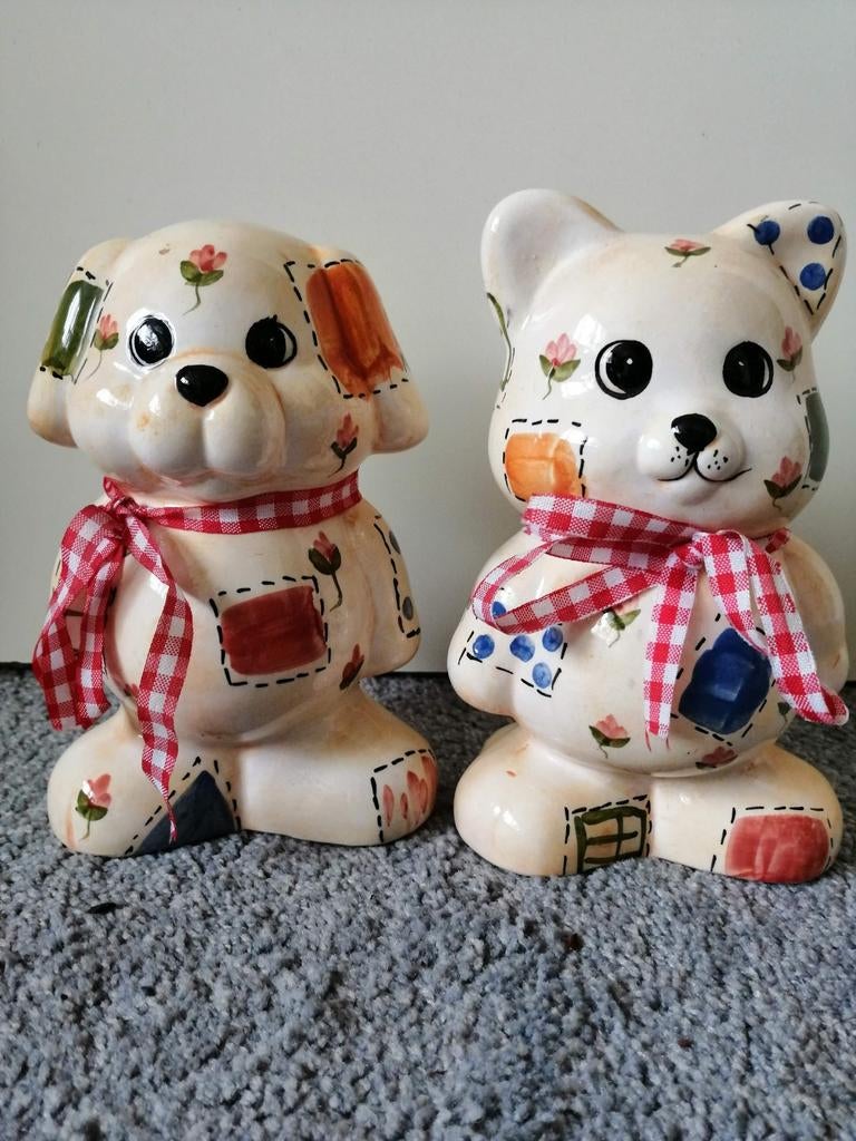 2 schattige spaarpotten, Ophalen of Verzenden, Zo goed als nieuw, Steen, Aardewerk of Keramiek, Dier