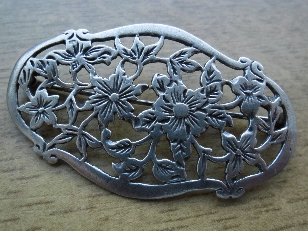 zilveren Biedemeier bloemen broche [775], 4 tot 7 cm, Verzenden, Zo goed als nieuw, Zilver