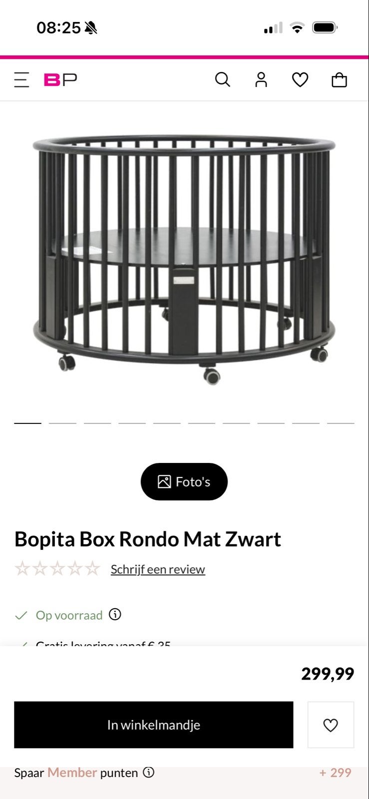 Bopita Box Rond Mat Zwart met matras en speelkleed, Kinderen en Baby's, Boxen, Ophalen, In hoogte verstelbaar, Rond, Zo goed als nieuw
