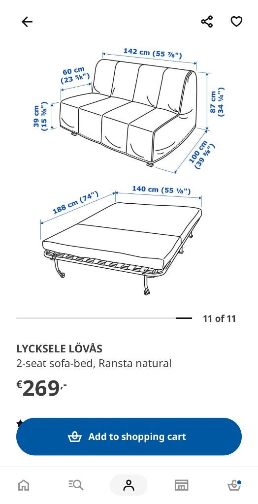 IKEA folding sofa bed, Huis en Inrichting, Banken | Sofa's en Chaises Longues, Ophalen, Gebruikt, Tweepersoons, Overige materialen