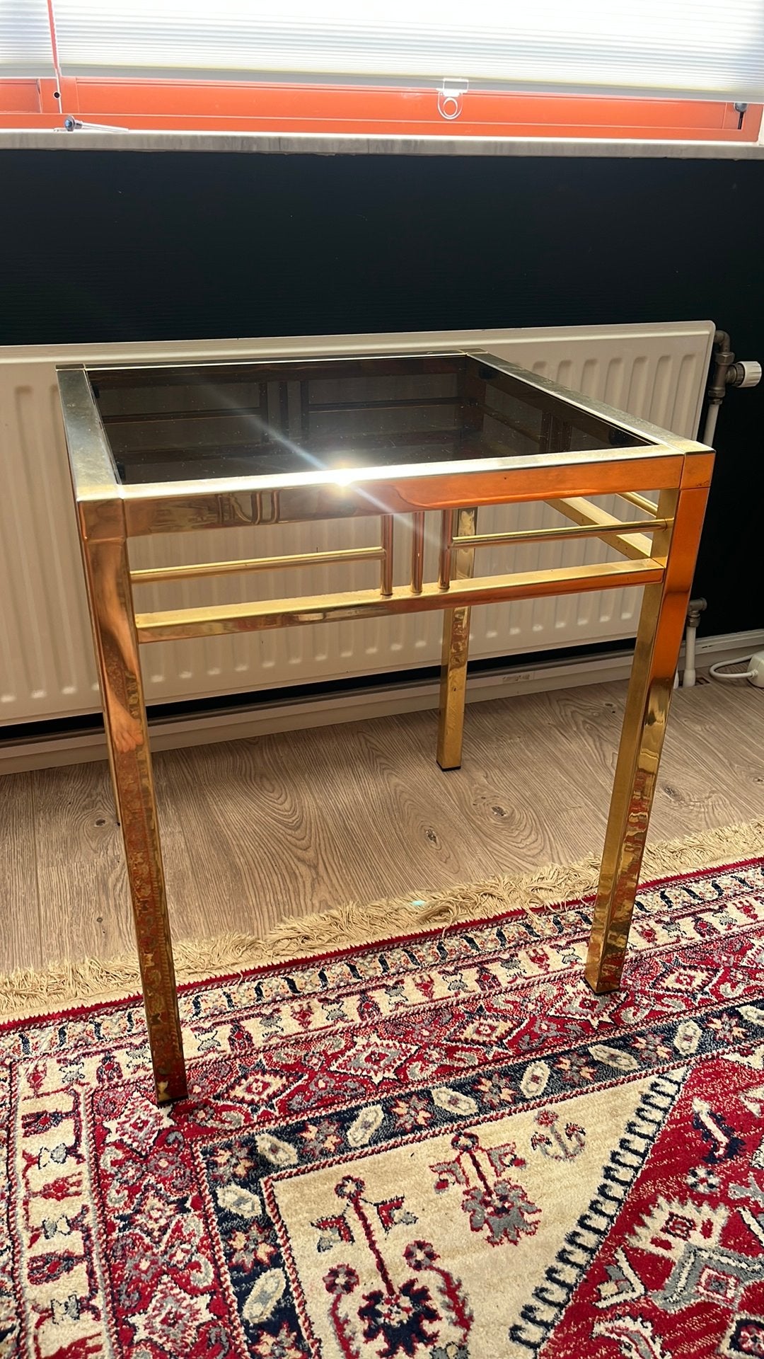 Tafeltje antiek goud rookglas Hollywood Regency 60,5x51x51cm, Antiek en Kunst, Ophalen