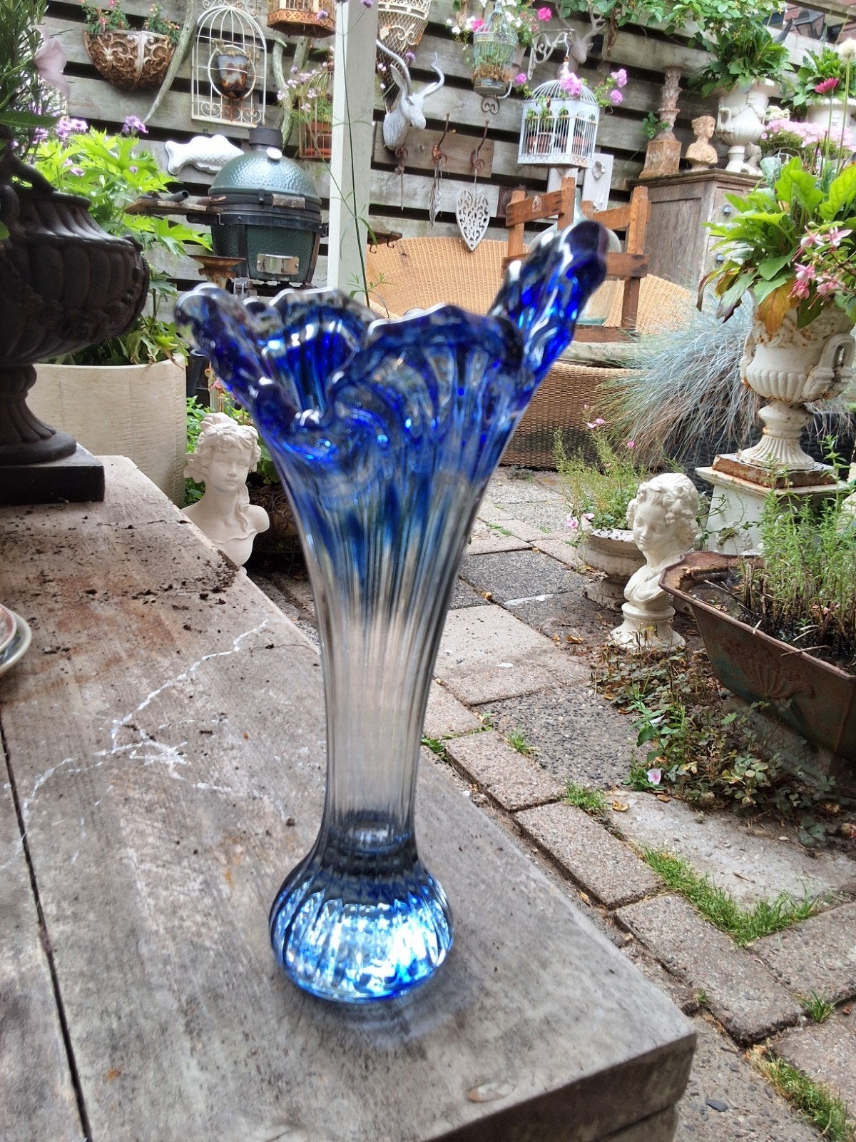 Prachtige blauw murano vaas onbeschadigd vintage 28cm, Ophalen of Verzenden