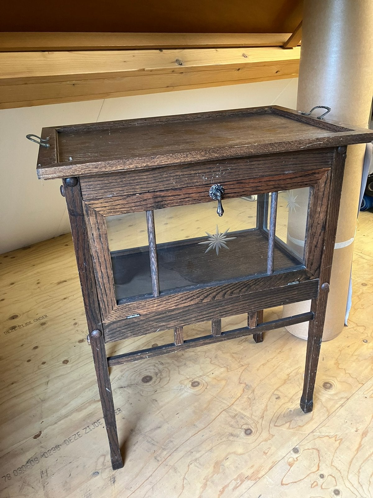 Antieke theekastje theekast kastje glas brocante vintage, Antiek en Kunst, Ophalen