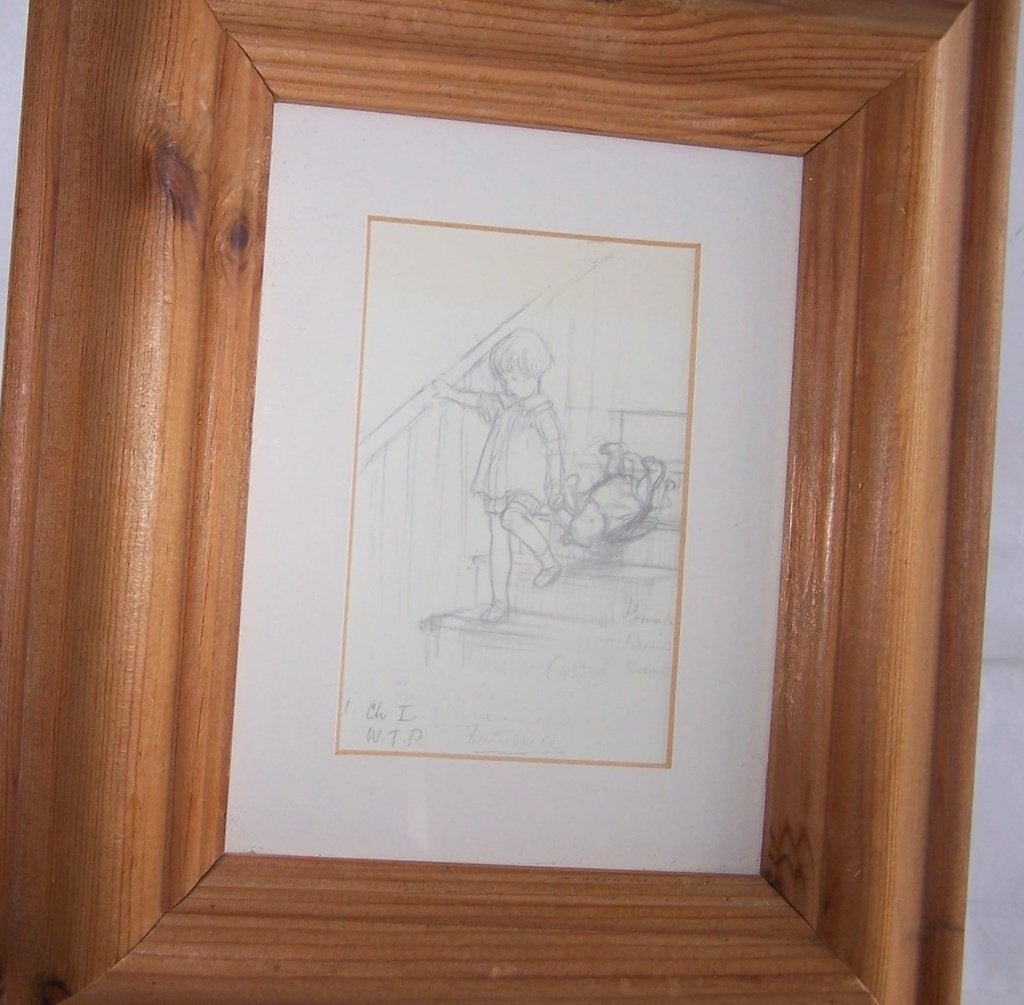 E.H. Shepard -Winnie the Pooh and Christopher Robin prent., Ophalen of Verzenden, Tekening, Potloodtekening, Handgemaakt