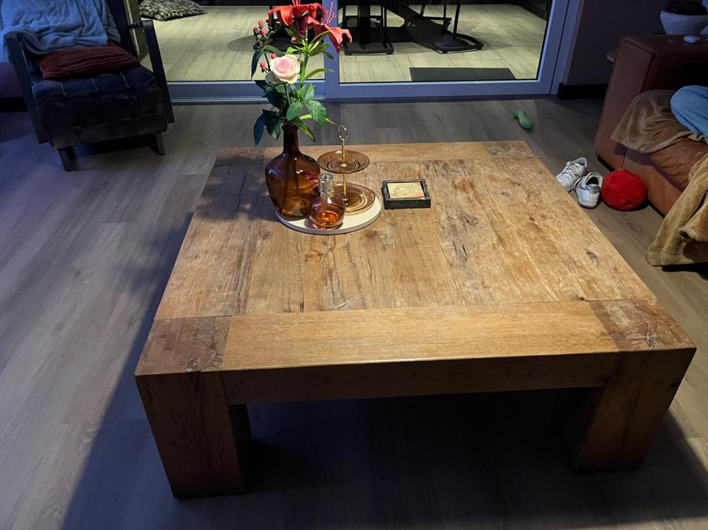 Massiefhouten salontafel van Goossens, Huis en Inrichting, Gebruikt, 100 tot 150 cm, Vierkant, Ophalen of Verzenden