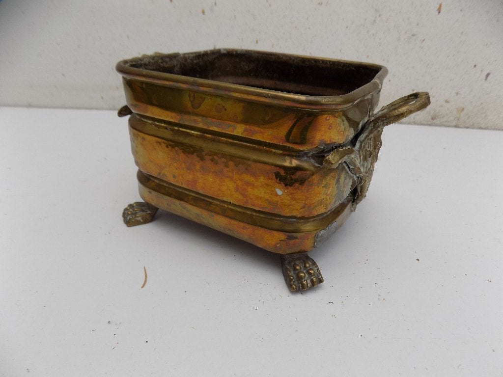 Bloempot koper op pootjes leeuwenklauwtjes vintage oud, Ophalen of Verzenden, Gebruikt, Metaal