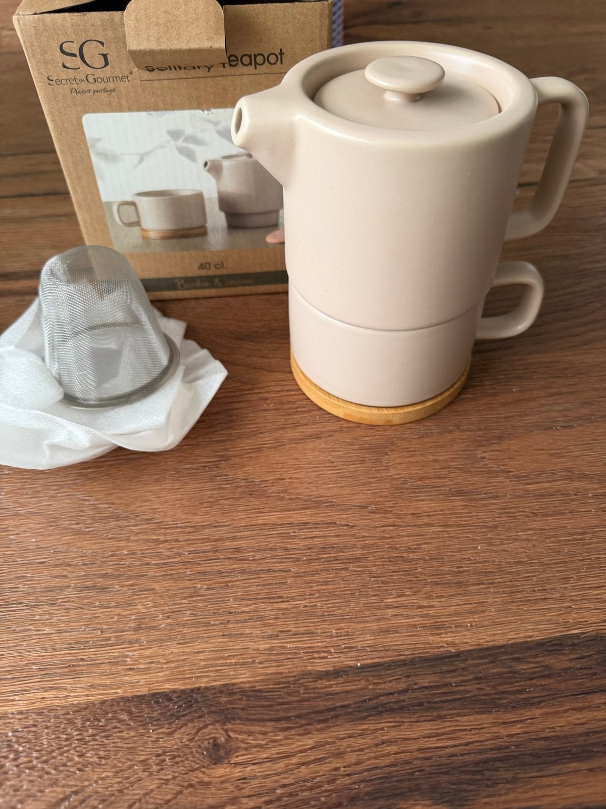 Solitary Theepot(NIEUW)met kopje en filter - Secret Gourmet, Nieuw, Ophalen of Verzenden, Steen/keramiek, Overige merken