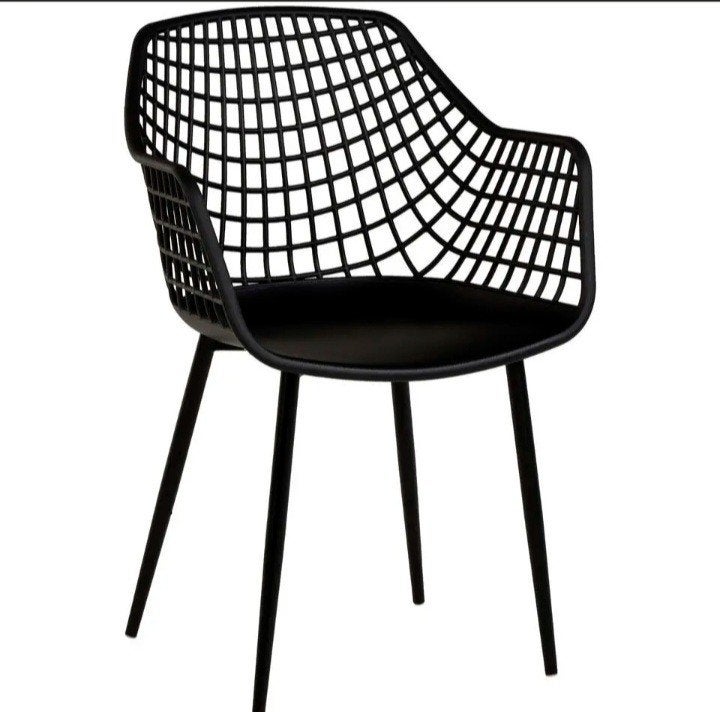 8 Zwarte Webbing Kuipstoelen, Ophalen, Gebruikt, Kunststof