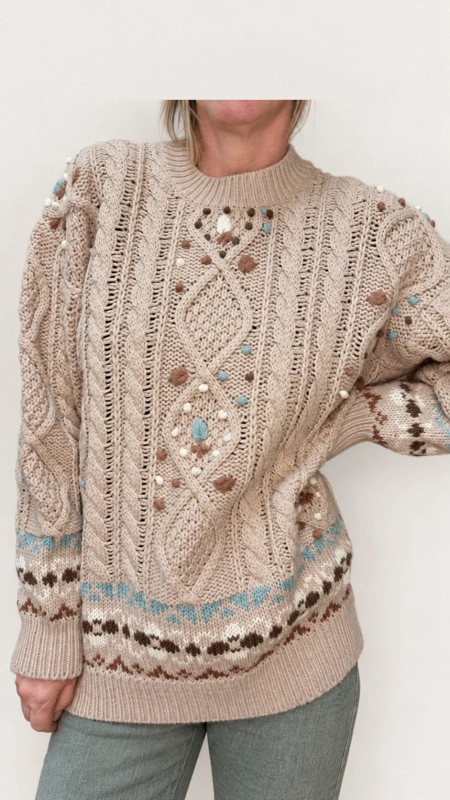 Vintage dikke schattige trui beige L/Xl, Beige, Maat 46/48 (XL) of groter, Ophalen of Verzenden, Zo goed als nieuw