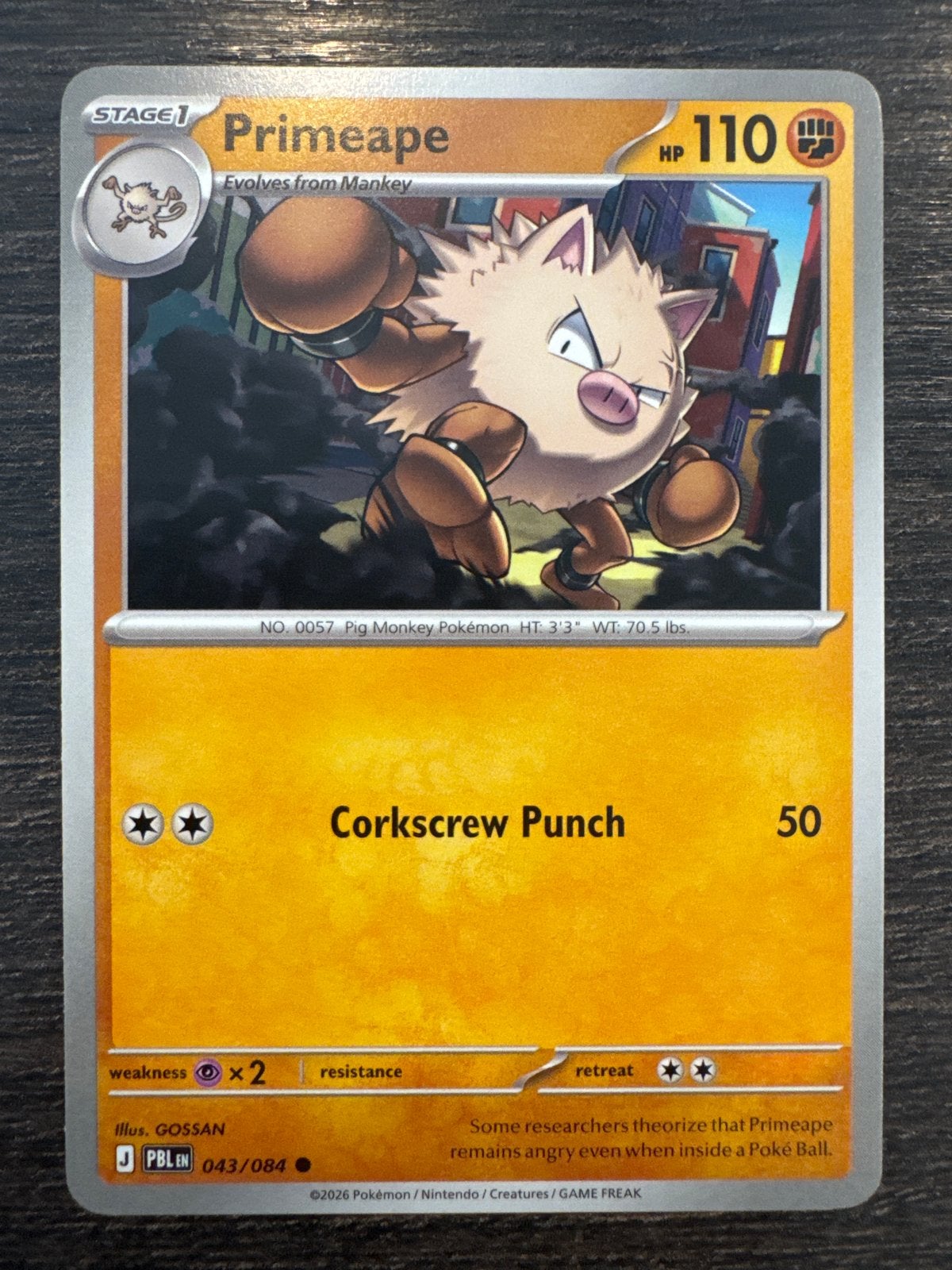 Primeape Pokémon Kaart (J Pbl EN 043/084), Ophalen of Verzenden, Zo goed als nieuw, Losse kaart