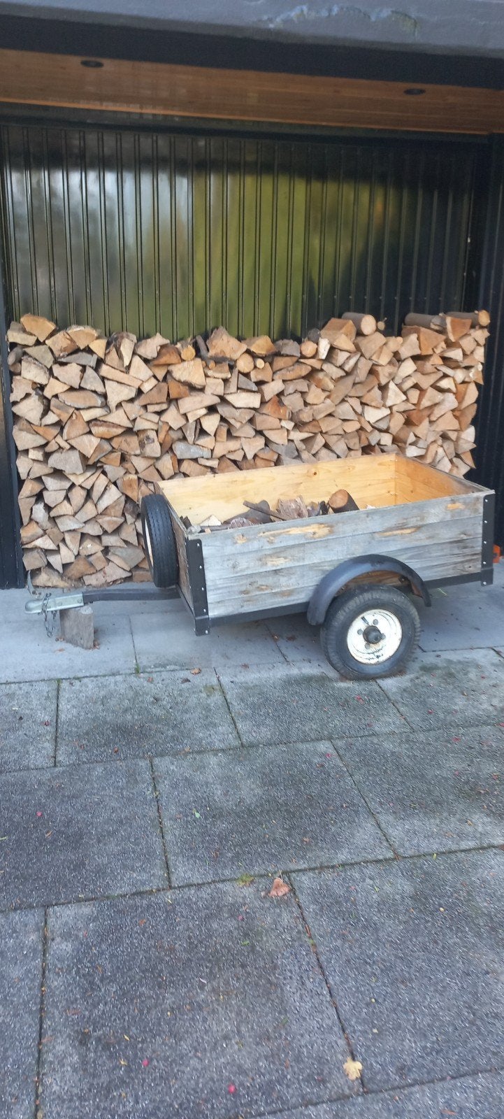 Stevige houten aanhangwagen met reservewiel, Ophalen of Verzenden, Gebruikt