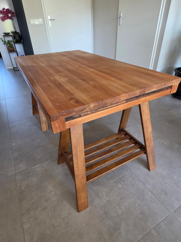 Massief houten tafelblad, Huis en Inrichting, Tafels | Eettafels, Ophalen, Gebruikt, Teakhout, Vier personen