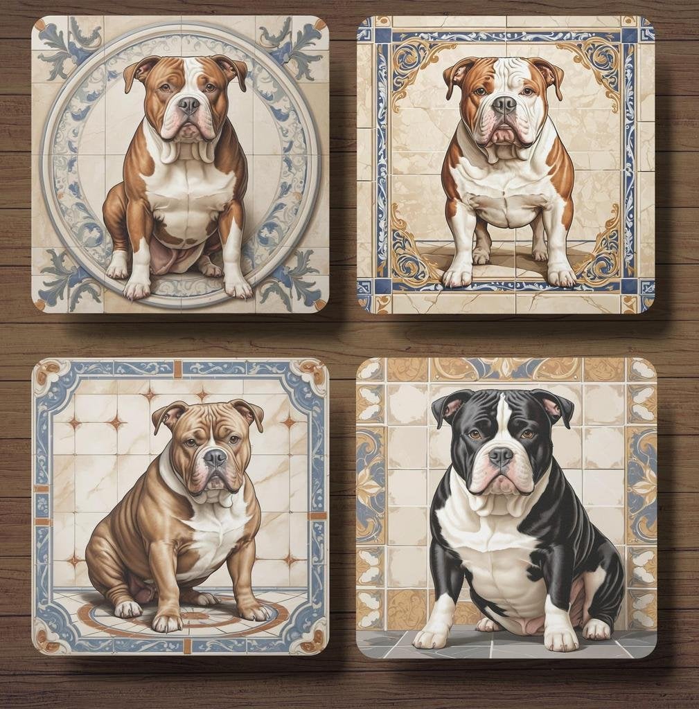 American Bully Italiaans tegeltje onderzetters met houder, Ophalen of Verzenden, Nieuw