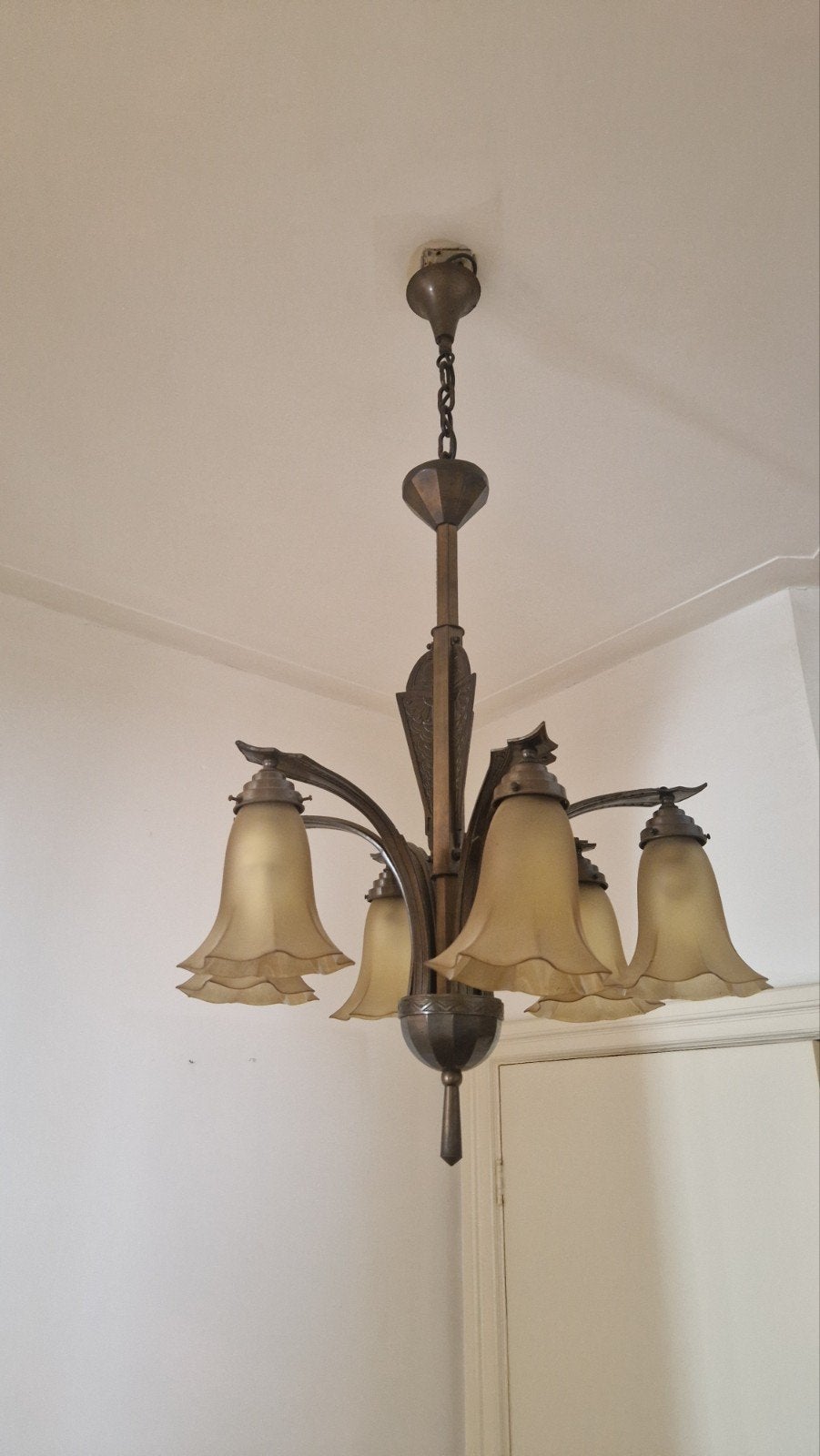 Antieke Art Deco Kroonluchter met 5 Lichtpunten, Ophalen