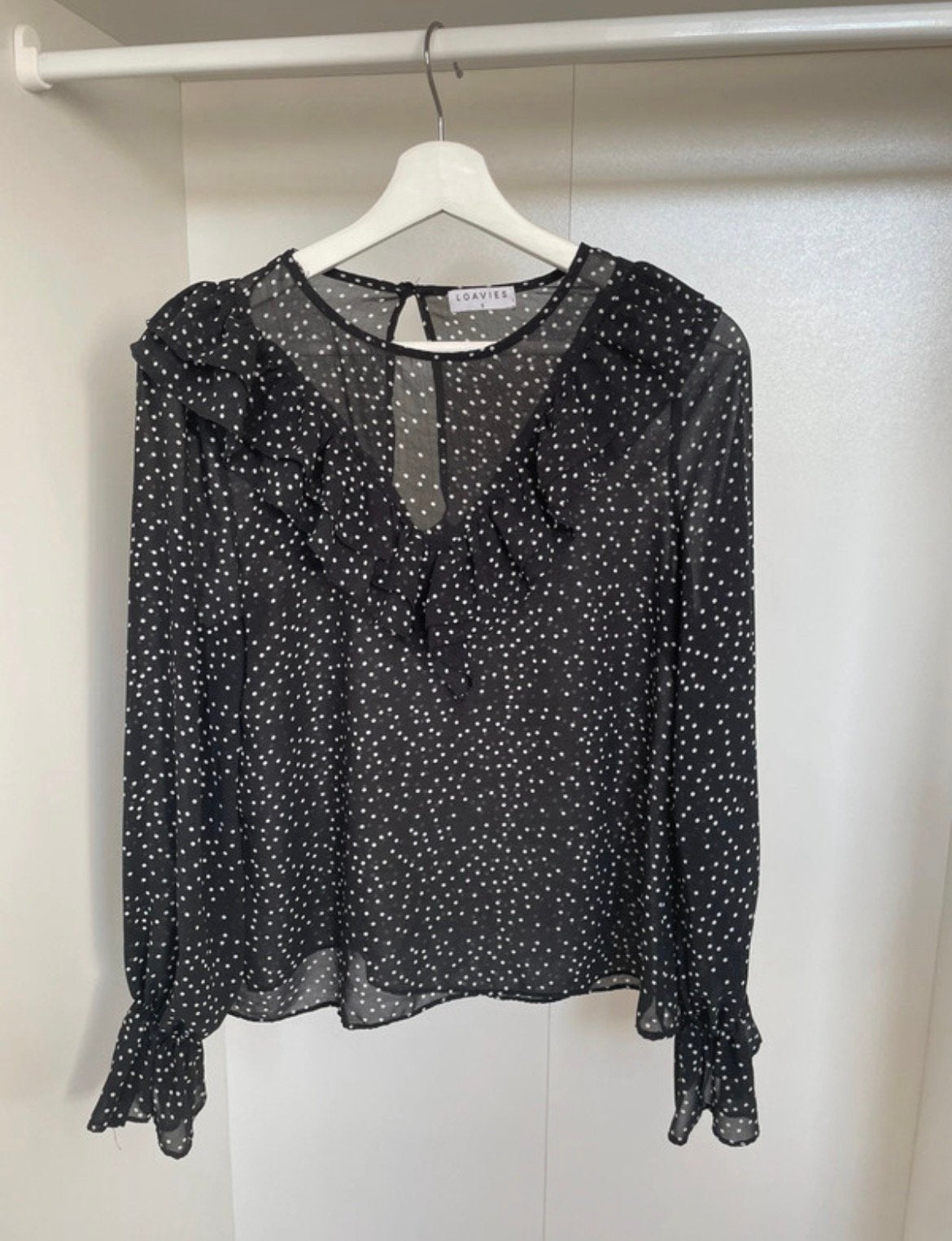 Blouse zwart met stipjes maat s loavies, Ophalen of Verzenden, Zo goed als nieuw, Maat 36 (S), Zwart