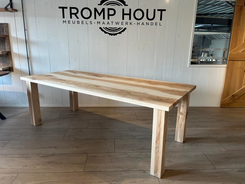 Unieke olijfessen eettafel 225 x 100 cm., Ophalen, Tromphout, 50 tot 100 cm, Tromphout