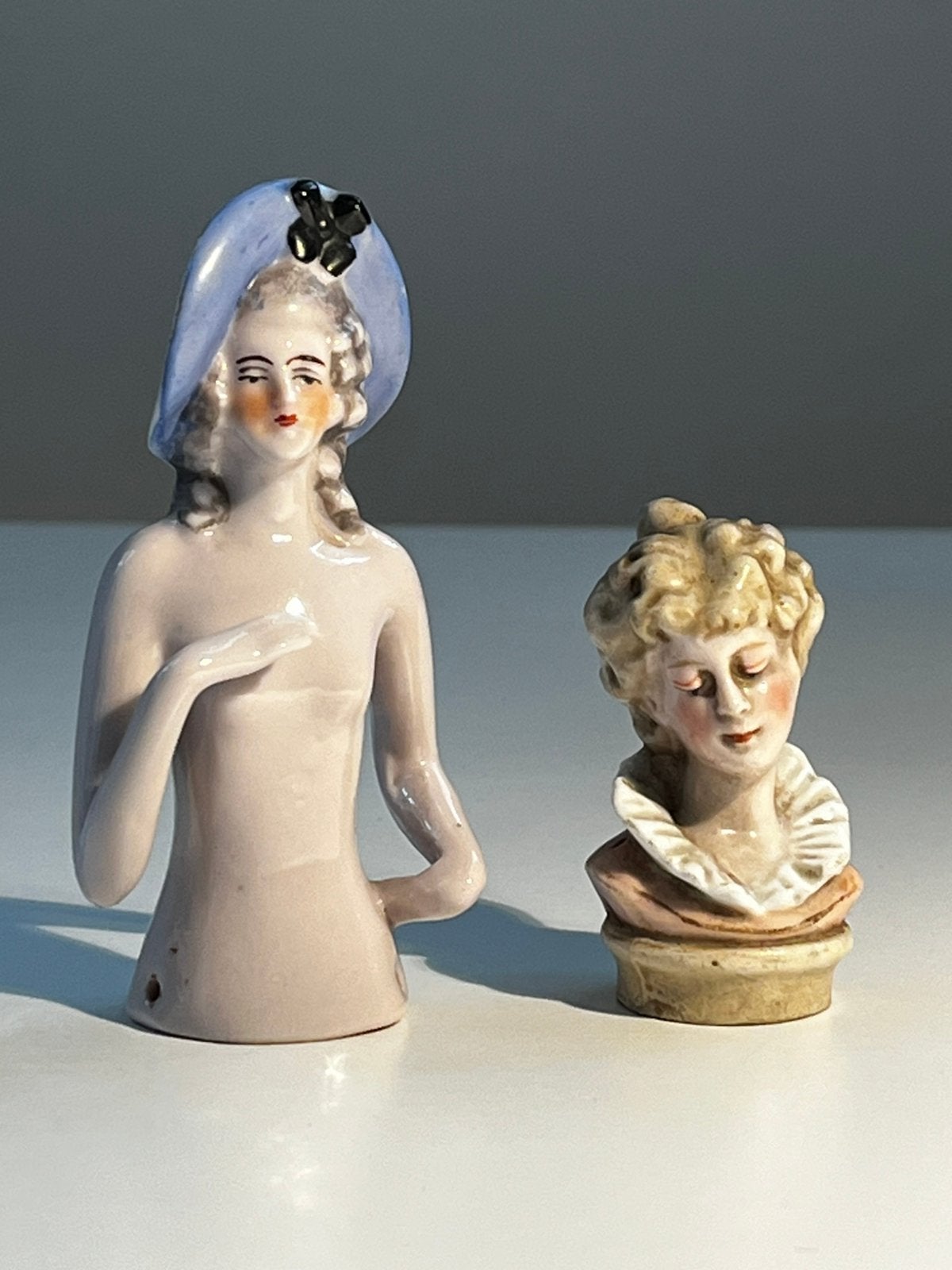 Antiek 2x Porselein pop Half-Doll & Flessenstop Buste ca1900, Ophalen of Verzenden