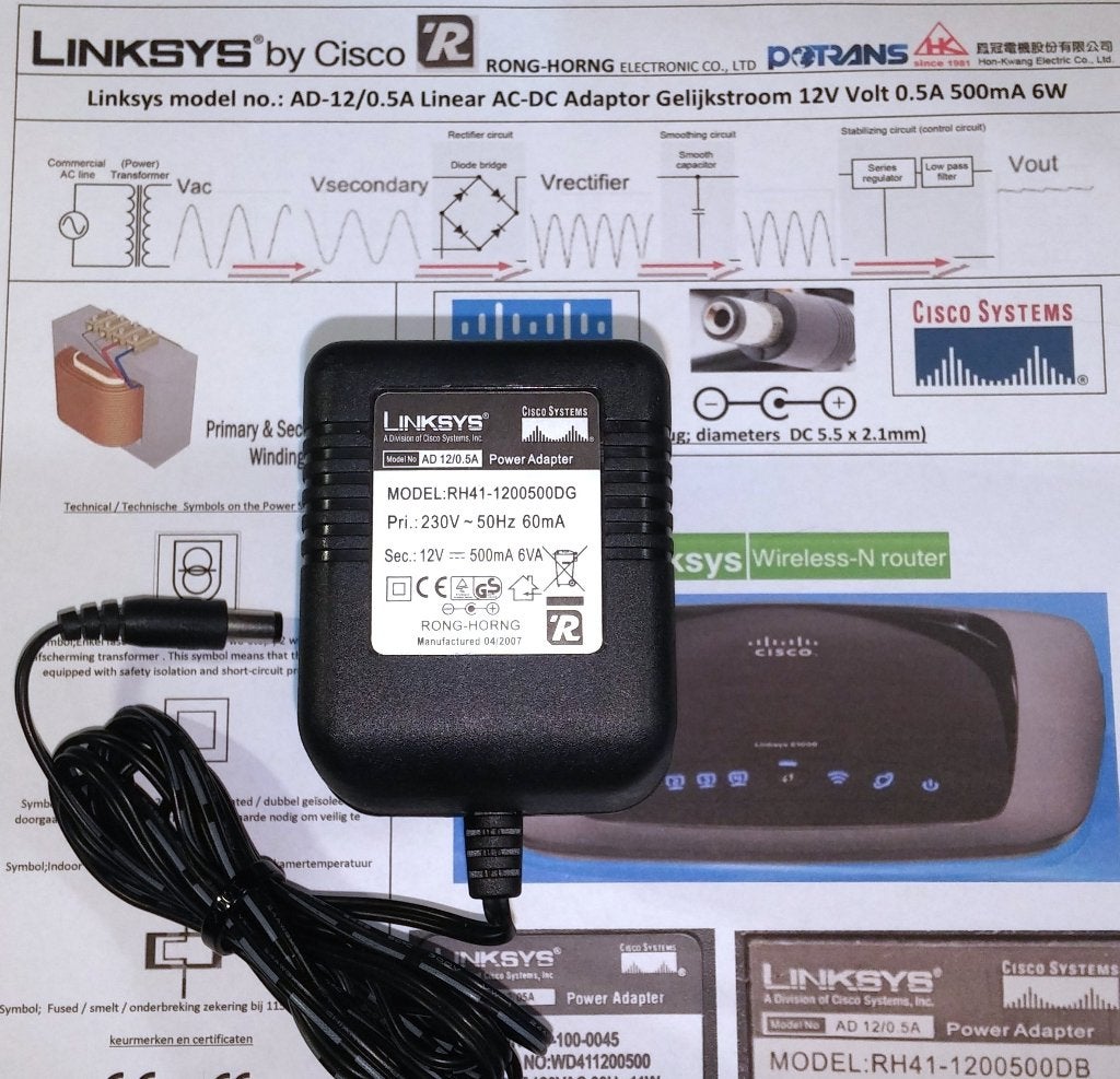 Linksys AD12/0.5A 12V Adapter Rong-Horng RH41-1200500DG, Ophalen of Verzenden, Zo goed als nieuw