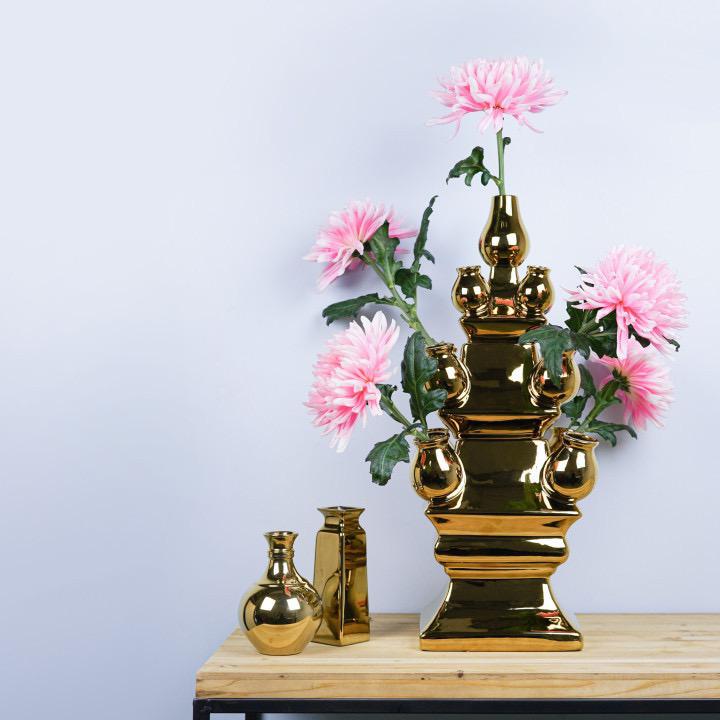 Tulpenvaas XL goud 51cm van Heinen Delfts Blauw, Huis en Inrichting, Woonaccessoires | Vazen, Overige kleuren, 50 tot 75 cm, Aardewerk of Porselein