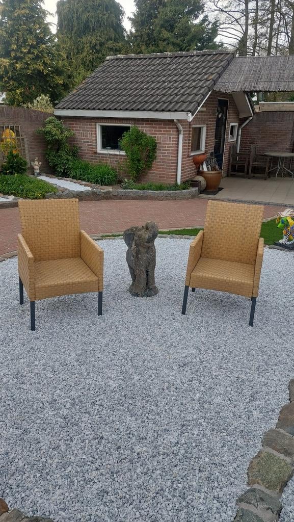 3 tuinstoelen gevlochten bamboe stijl, Tuin en Terras, Ophalen, Aluminium