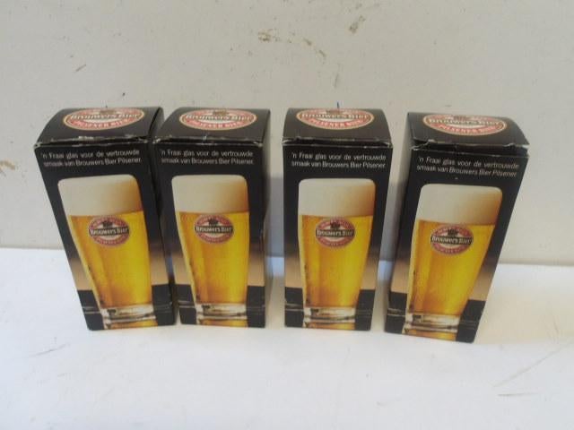 Brouwers bier glazenset (nr.1) 4 st. fluitjes, Verzamelen, Biermerken, Ophalen of Verzenden, Nieuw, Glas of Glazen, Overige merken