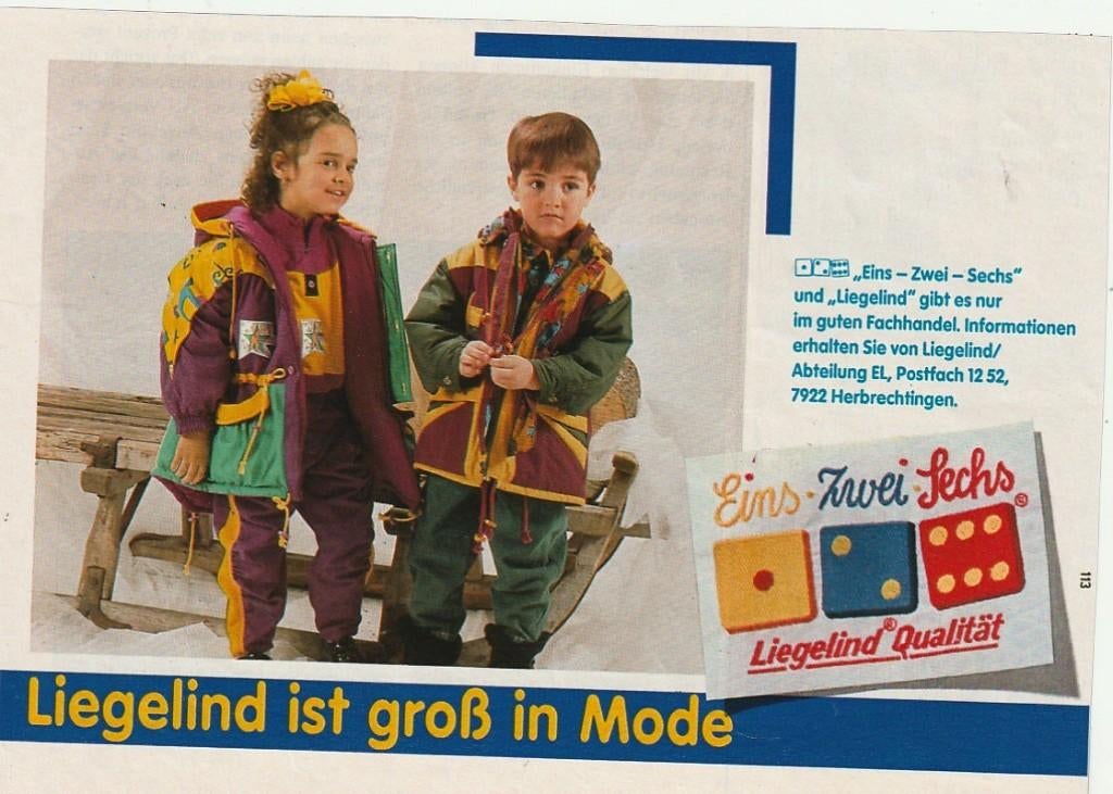 Retro reclame 1990 Liegelind kindermode jongetje meisje jas, Verzenden, Overige typen