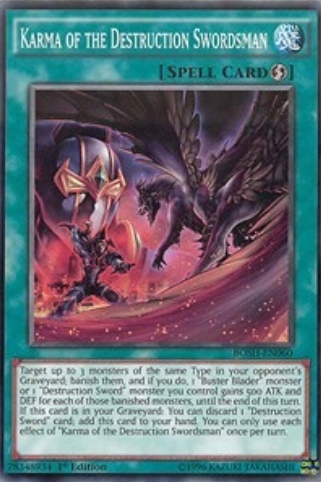 Yu-Gi-Oh! Karma of the Destruction Swordsman BOSH Print !, Ophalen of Verzenden, Zo goed als nieuw, Losse kaart