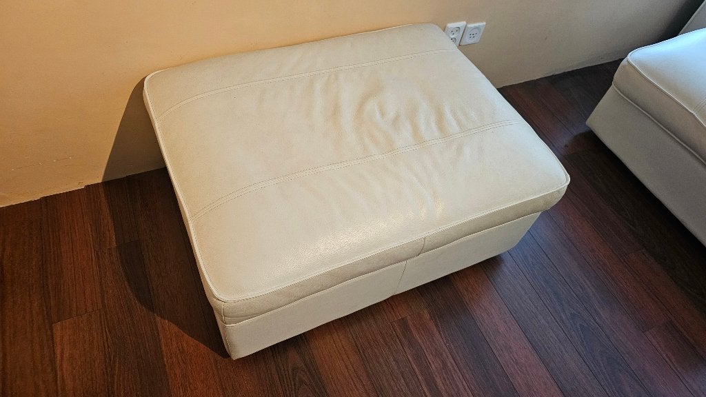 IKEA Hocker - Kivik Grann/Bomstad wit leer, Ophalen, Leer, 75 tot 100 cm, Zo goed als nieuw
