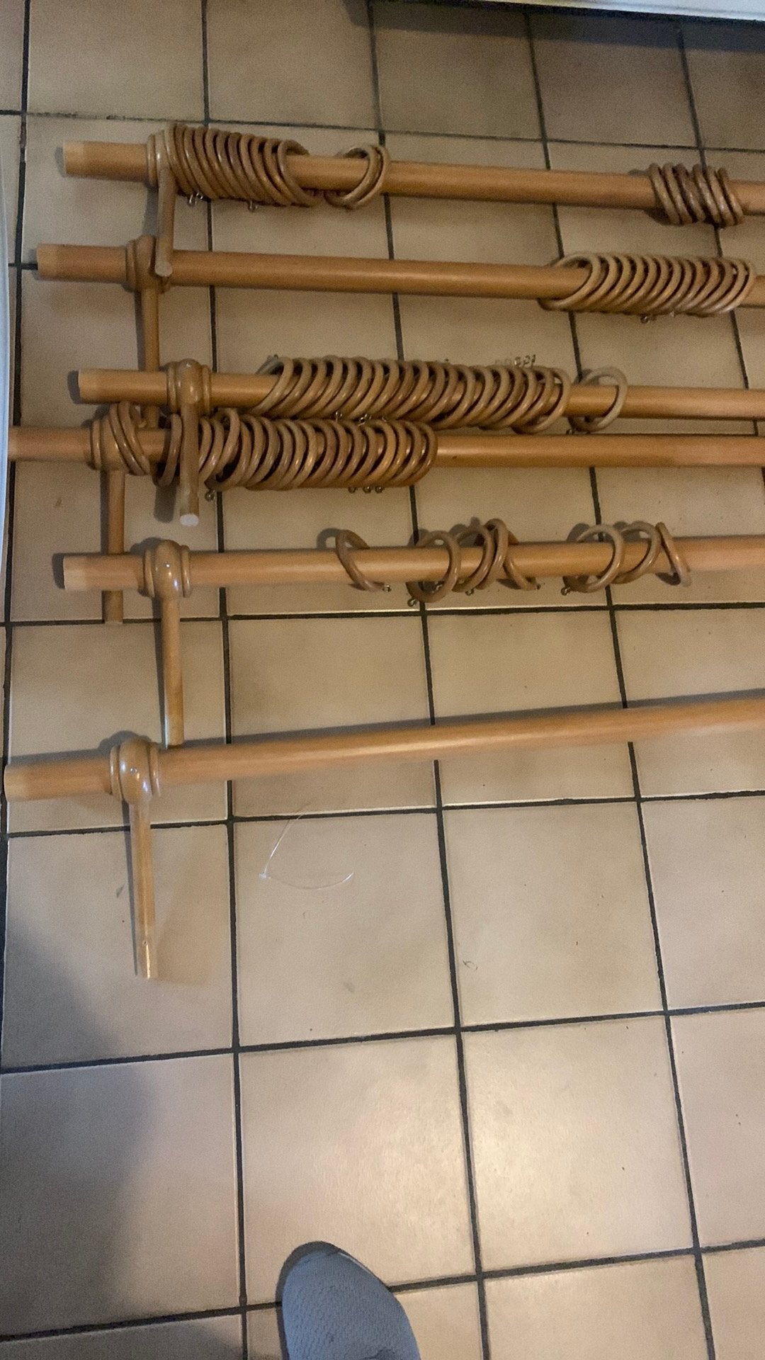 Houten gordijnroedes 6 stuks, Ophalen, Met ringen, Hout, 146 cm