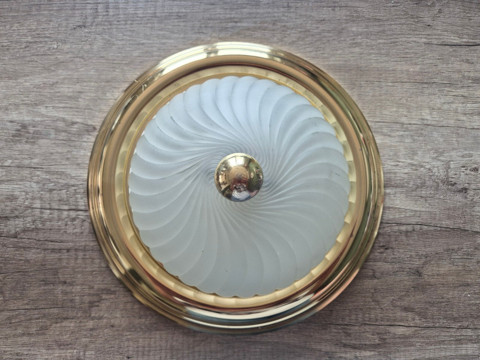 Vintage plafondlamp plafonnière - matglas & goudkleurig, Ophalen of Verzenden, Gebruikt, Glas