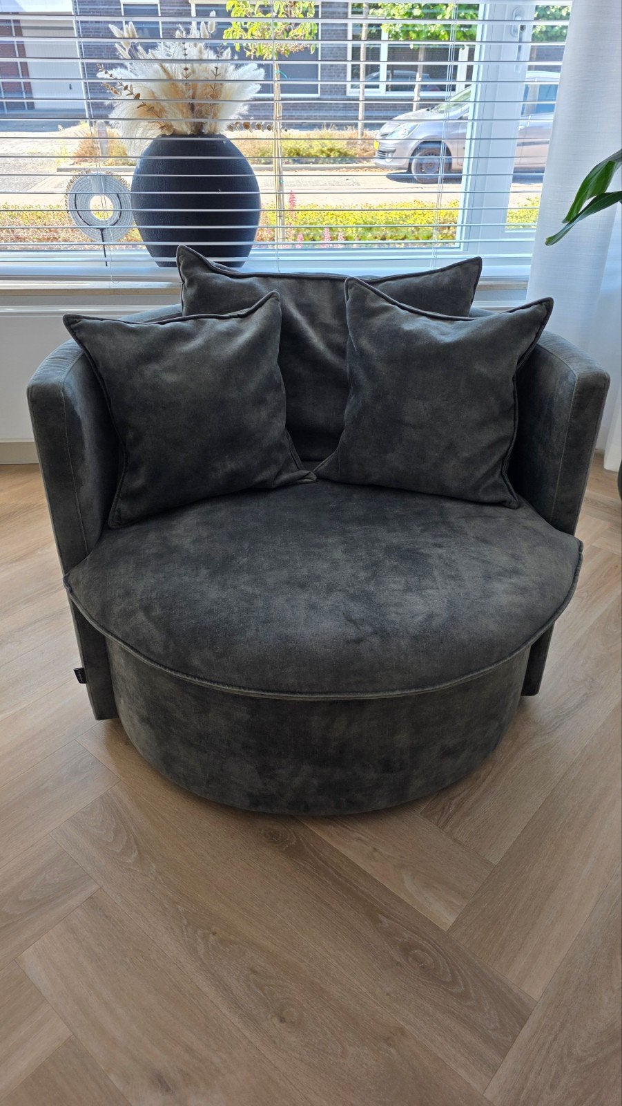Goossens Fauteuil Bonne Groen Velours, Huis en Inrichting, Fauteuils, Ophalen, 75 tot 100 cm, Zo goed als nieuw, Modern, comfortabel