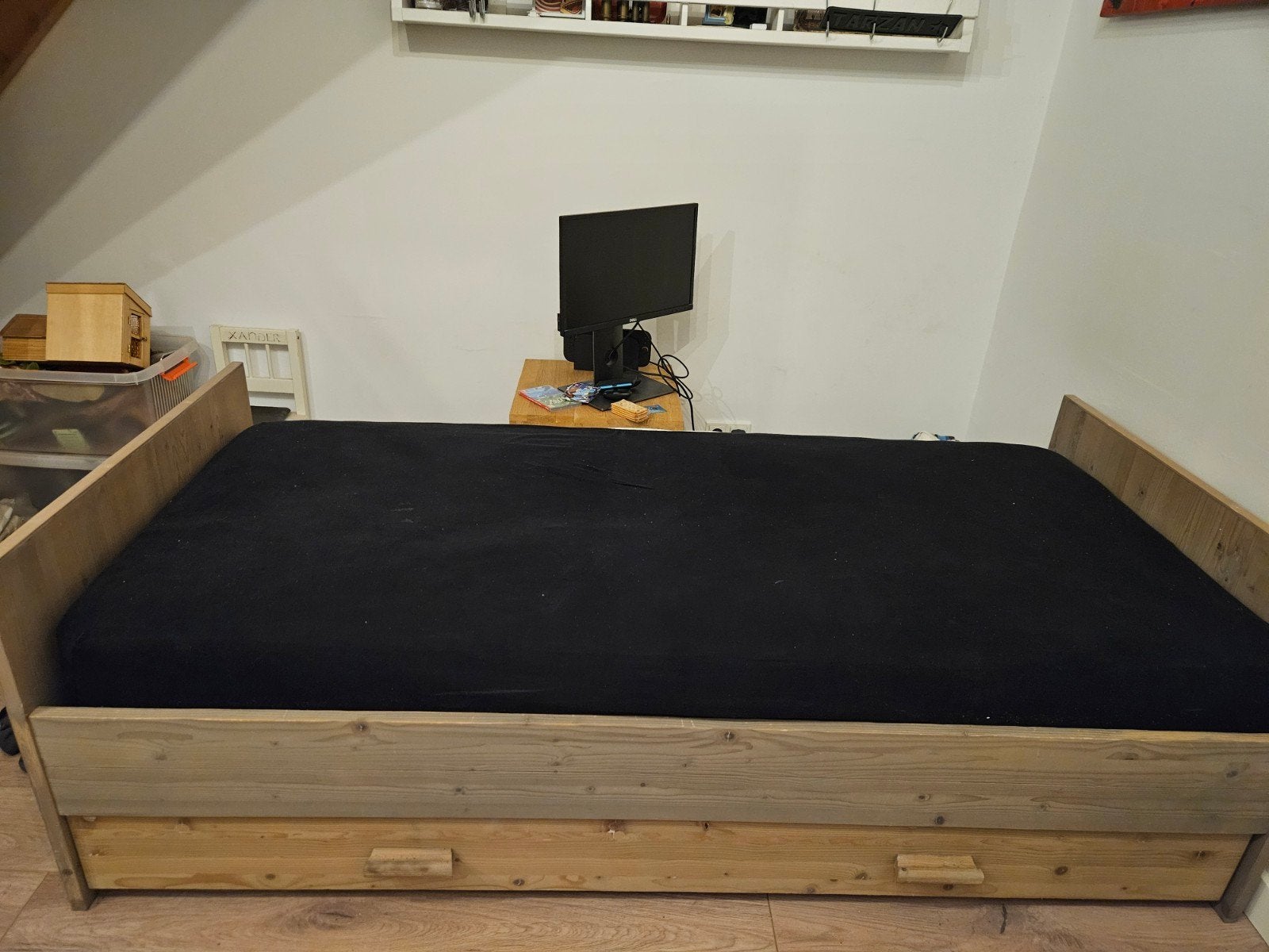 Houten eenpersoonsbed / bed  met opberglade, Huis en Inrichting, Slaapkamer | Bedden, Ophalen, Gebruikt, 90 cm, Eenpersoons
