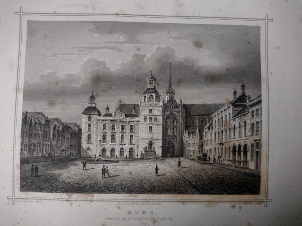 091 / Goes / Markt Stadhuis en Kerk Staalgravure     1860, Ophalen of Verzenden