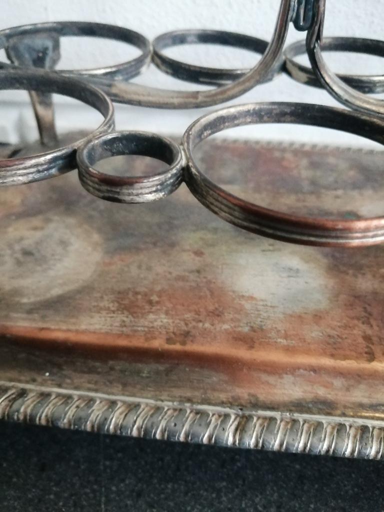 ANTIEKE SILVER PLATE GLAZEN / FLESJES HOUDER GELEEFDE STAAT, Antiek en Kunst, Antiek | Overige Antiek, Ophalen of Verzenden