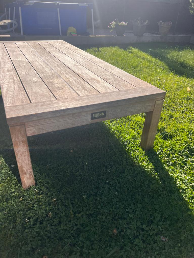 Rough Teakhouten Lounge Tuintafel - Zo goed als nieuw, Tuin en Terras, Tuintafels, Ophalen, Zo goed als nieuw, Rechthoekig, Teakhout
