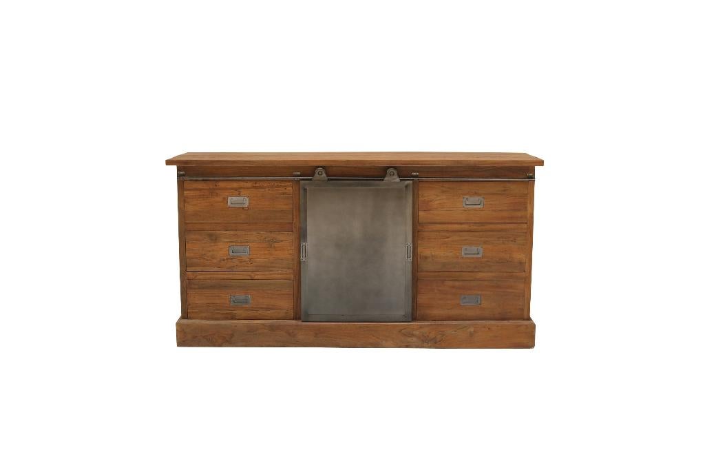 Industrieel teak dressoir 180 cm, Verzenden, Nieuw, Hout