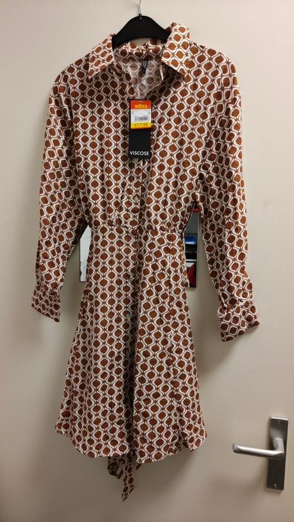 Viscose Jurk met Print - Maat 38, Kleding | Dames, Jurken, Maat 38/40 (M), Bruin, Nieuw, Ophalen of Verzenden