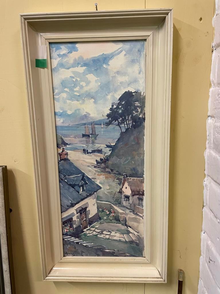 Print met kustlandschap en boten, Ophalen