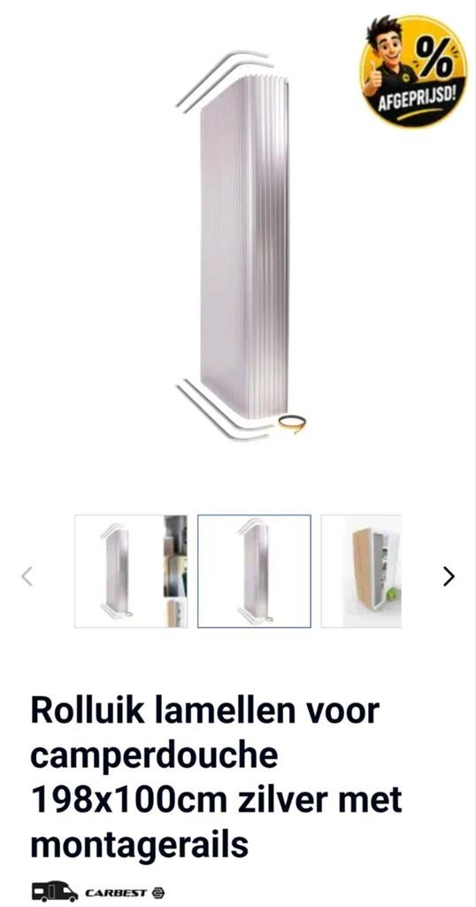 Rolluik lamellen camperdouche 198x100cm zilver met rails, Caravans en Kamperen, Camper-accessoires, Ophalen of Verzenden, Nieuw