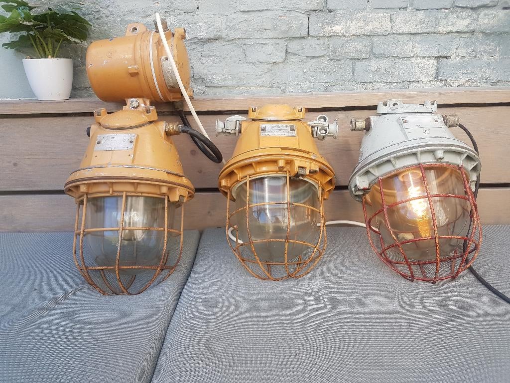 Bully’s Kooilampen Grijs, Rauw en oker/oranje, Ophalen, Zo goed als nieuw, Glas, Minder dan 50 cm